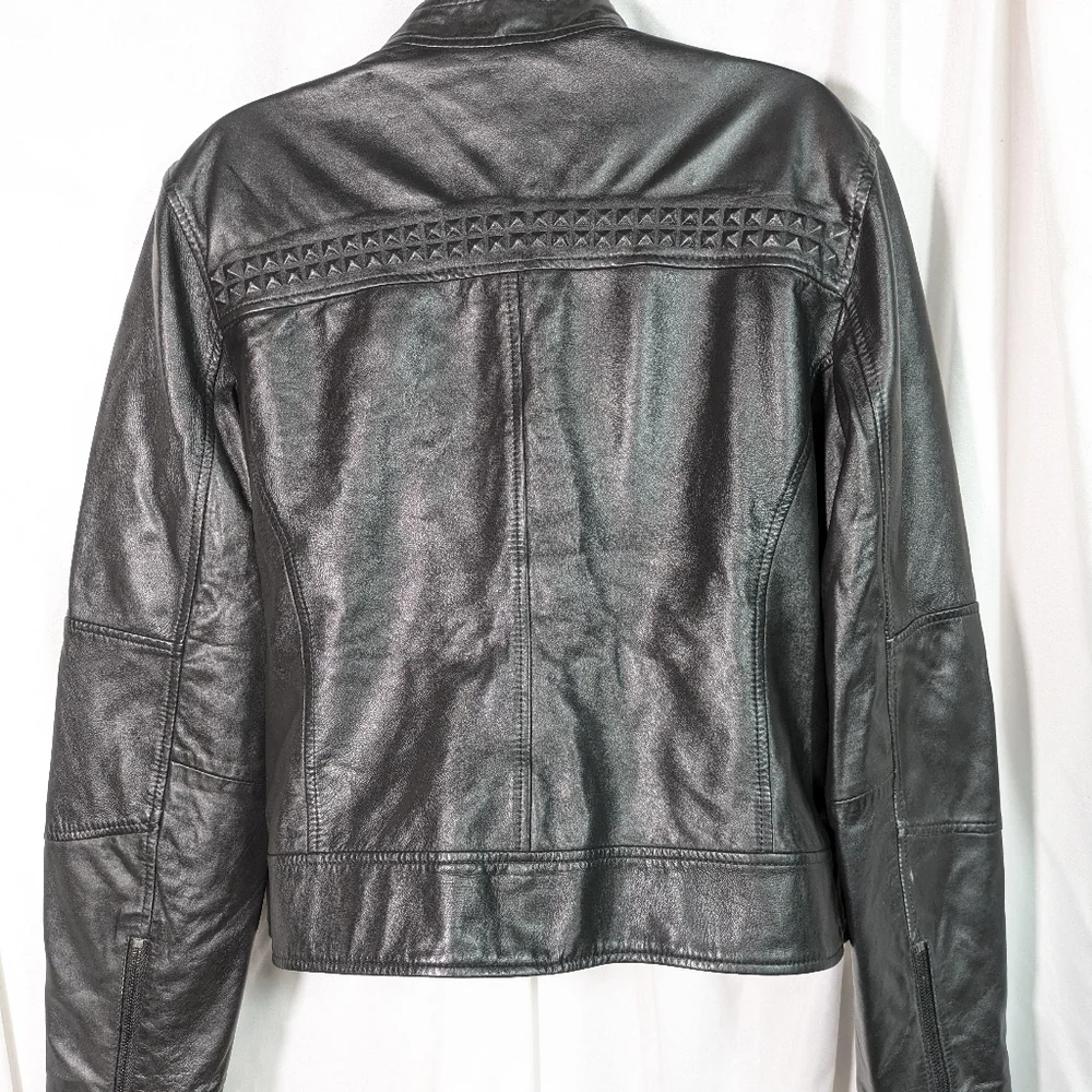 Slate and‎ Willow Women's Black Leather Jacket Textured Moto Chic Sz L
